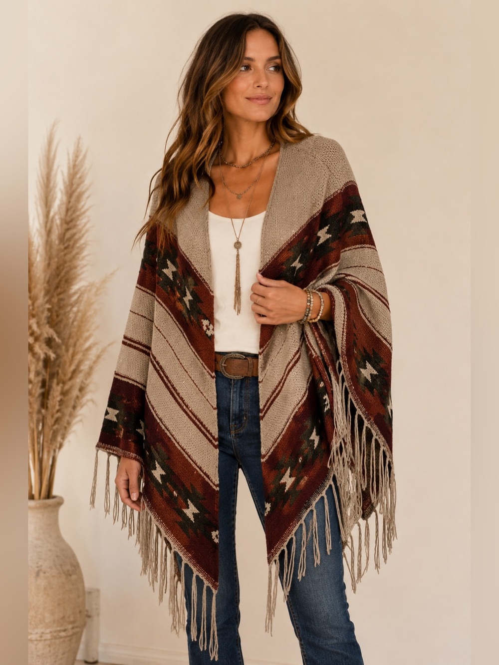Knit fringe shawl poncho size L/XL NWOT